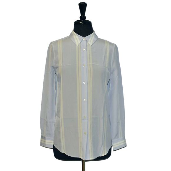 B0 NWT FRANCES AUSTEN The Stripe Button Down Halogen Blue/White Blouse Sz S $185 - Picture 2 of 7
